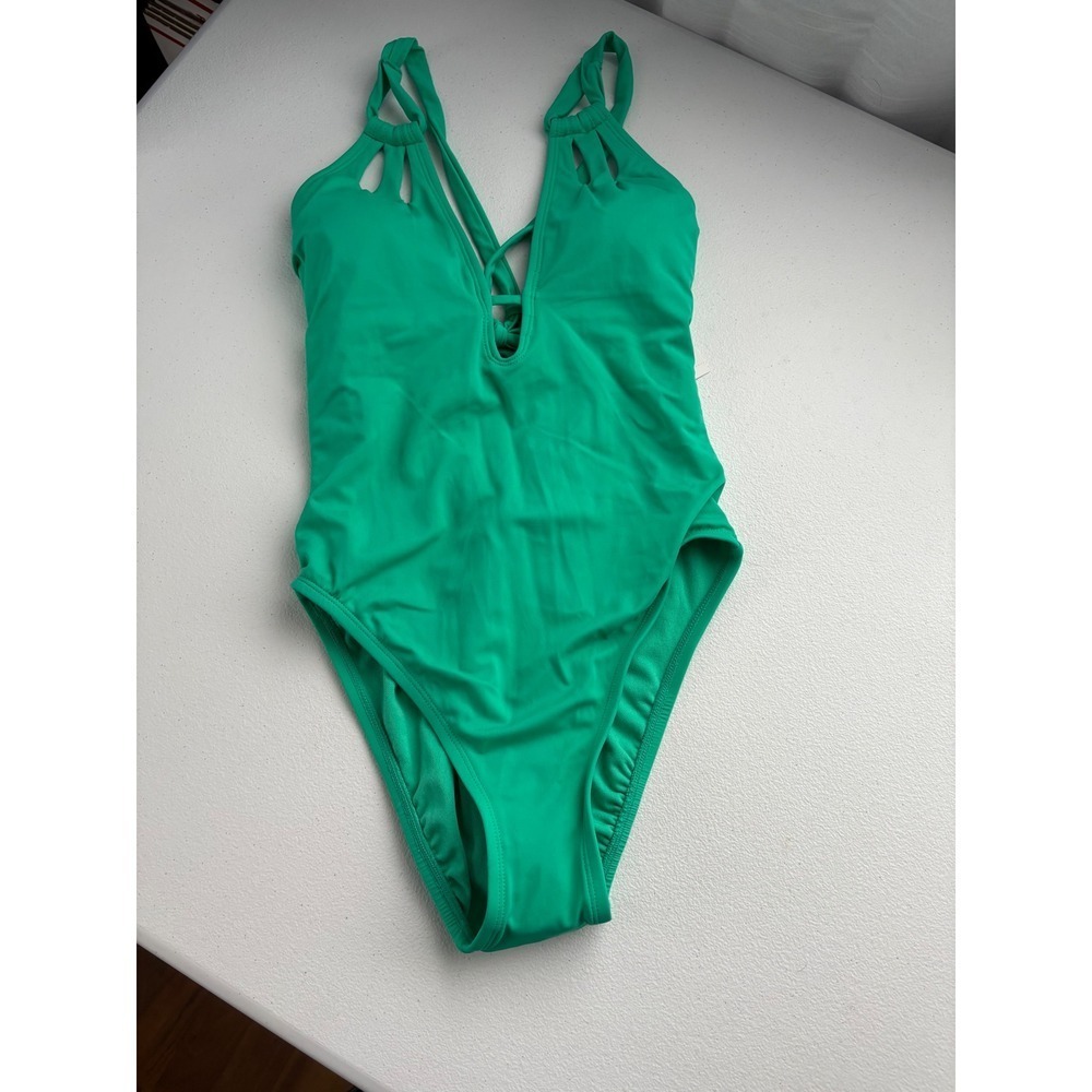 Time and Tru Green‎ One Piece Swimsuit Cutout High Leg Adjustable Straps XS